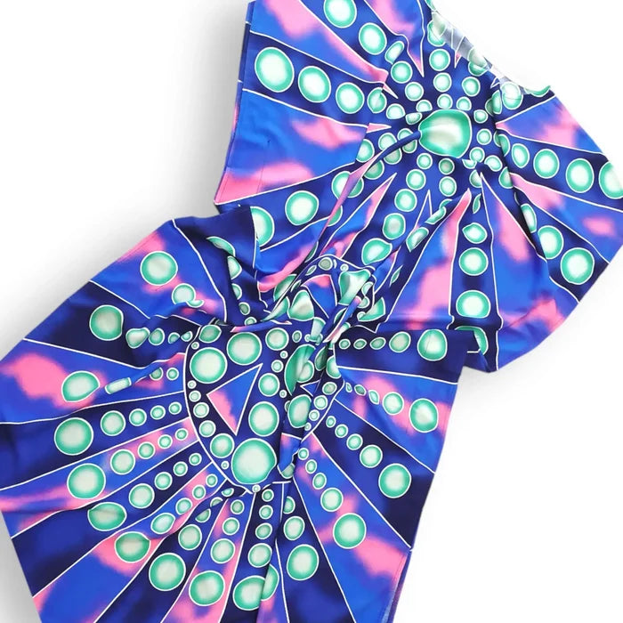 Vibrant Color Cotton Long Beach Cover Up blue psychedelic maxi kaftan dress