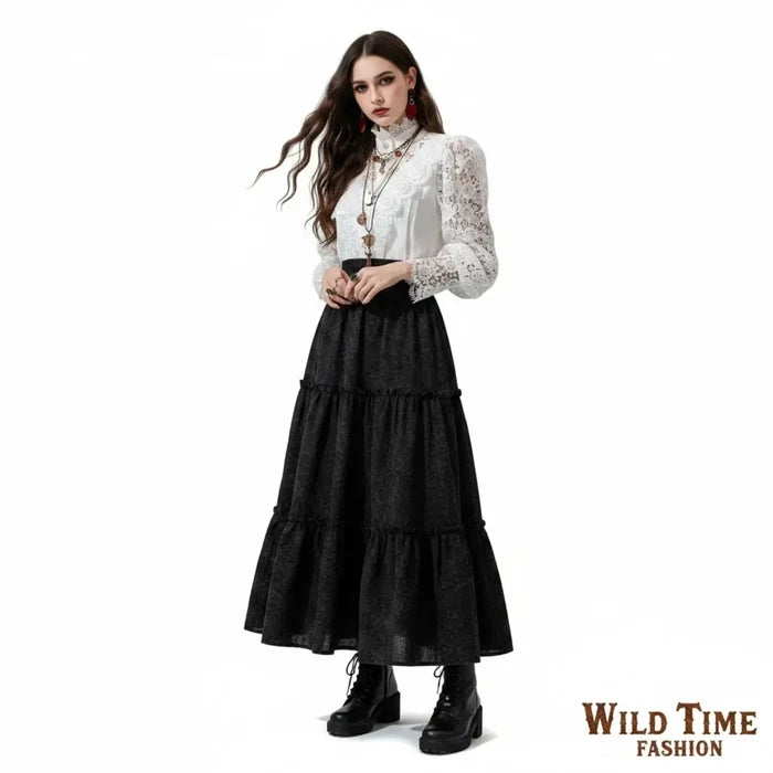 woman's Victorian White Lace Button Up Blouse with frill collar and lantern sleeves / medium / fitted