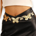 Vintage butterfly metal waist chain belt in gold or silver with layered butterfly charms for Y2K boho styling