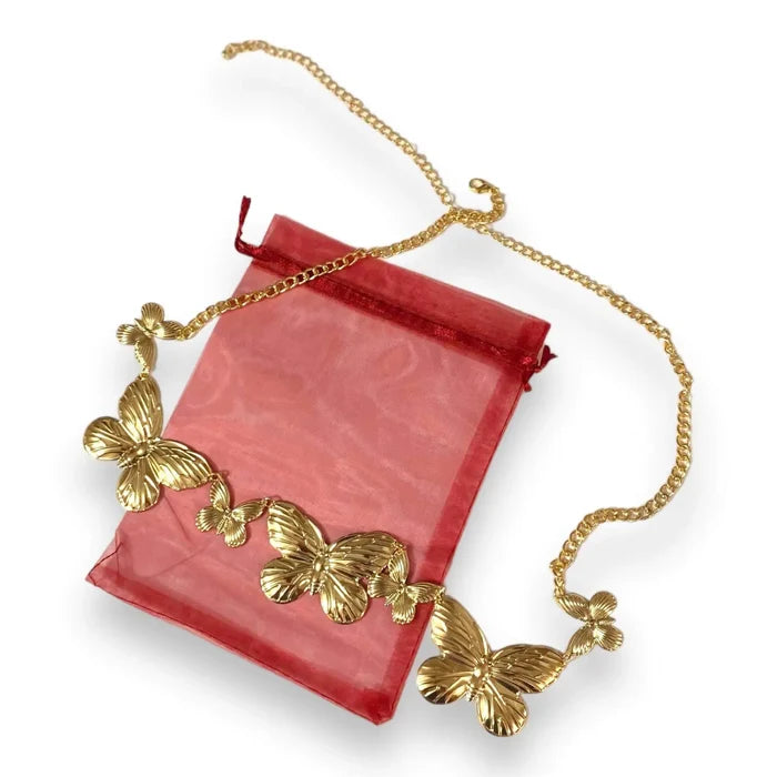 Vintage butterfly metal waist chain belt in gold or silver with layered butterfly charms for Y2K boho styling