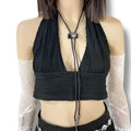 vintage camera bolo tie with braided faux-leather cord and antique silver tips, adjustable slider