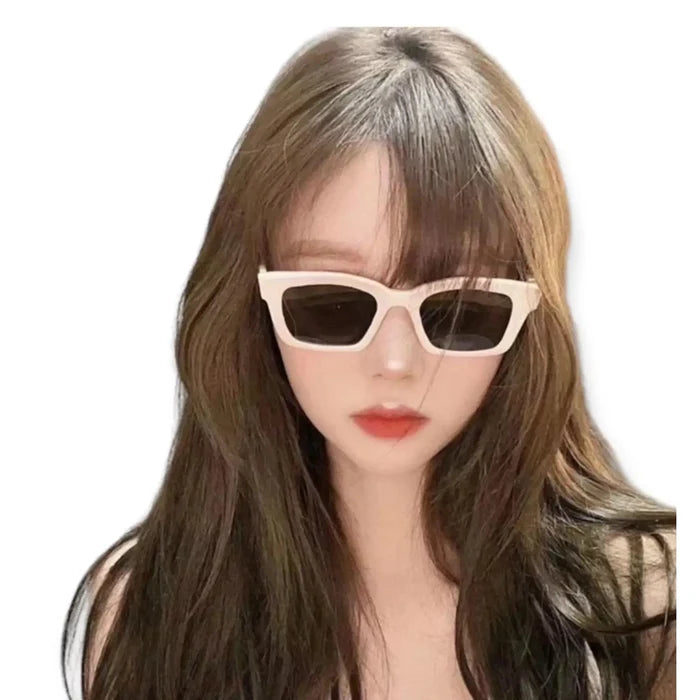 Vintage cream frame rectangle sunglasses with gray lenses and gold-accented temples – retro unisex summer style