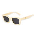 Vintage cream frame rectangle sunglasses with gray lenses and gold-accented temples – retro unisex summer style