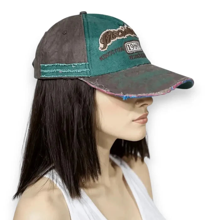 Vintage Distressed Graphic Baseball Cap Unisex /Trucker Hat/ Green Brown /One size