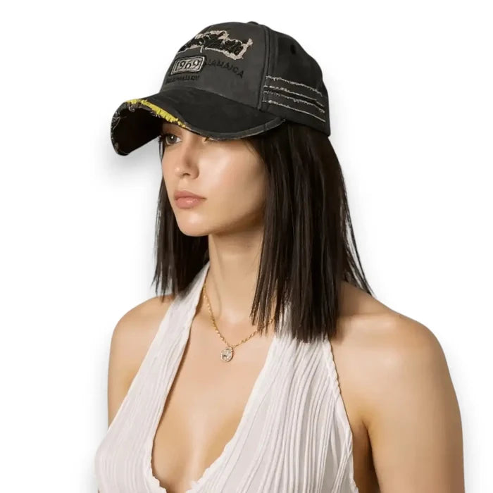 Vintage Distressed Graphic Baseball Cap Unisex /Trucker Hat/ Black Gray /One size