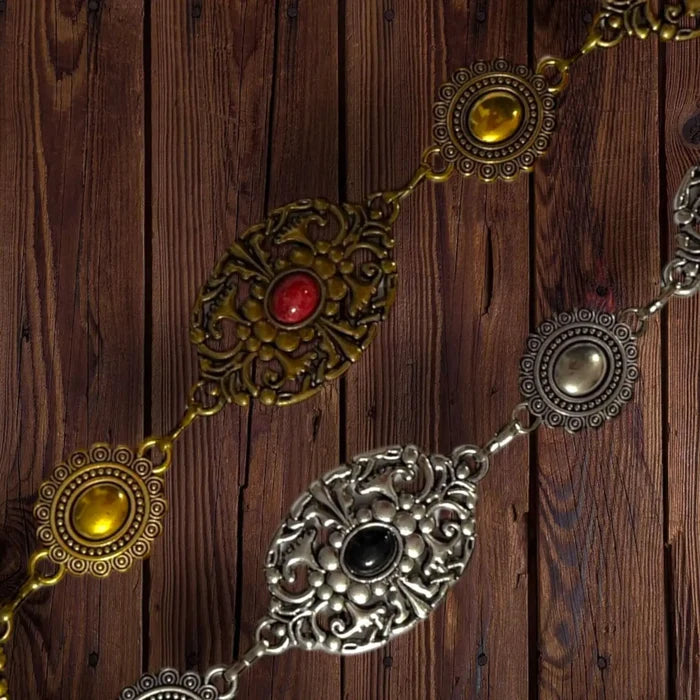 Vintage Western Concho Chain Belt antique silver or gold with faux stone detail. Adjustable waist or hip styling for boho, Y2K, and festival outfits.