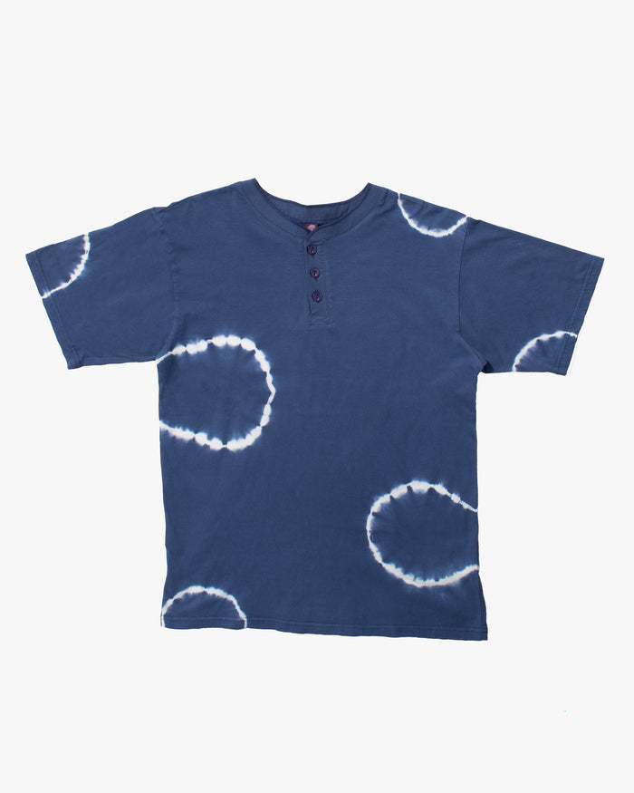 Wa-Modern, Short Sleeve Button Up Tunic, Blue Shibori Tye Dye