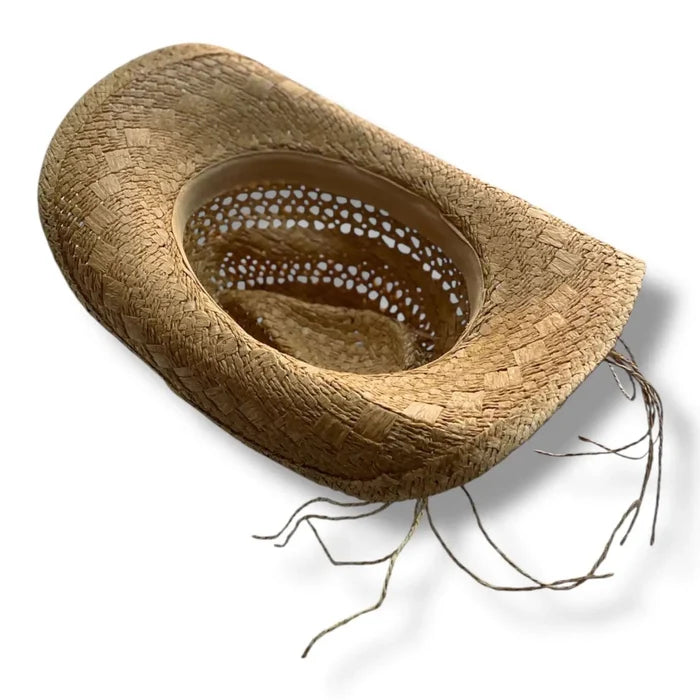 Western Brown Coastal Straw Cowboy Hat  braided beaded cowrie seashells band  upside down m/l  unisex