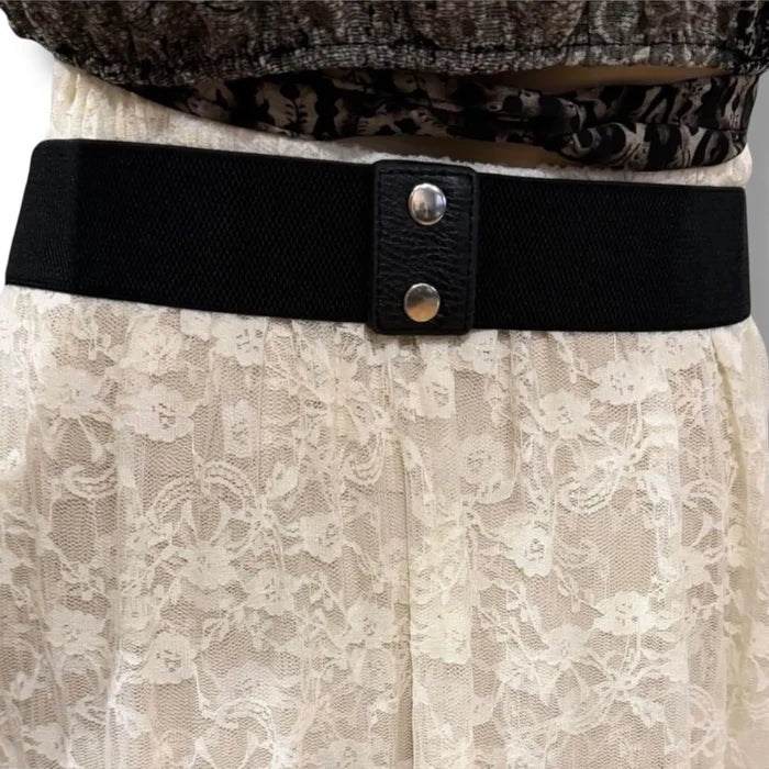 Western Concho Leather Wide Belt - black/silver / One size / Concho Leather Wide Belt - Women’s Belts