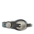 Western Skinny Textured Waist Belt embossed pattern and ornate silver buckle in black and brown faux leather