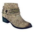 Western Tan Leather Braided Ankle Boots Textured Brass Studded Straps