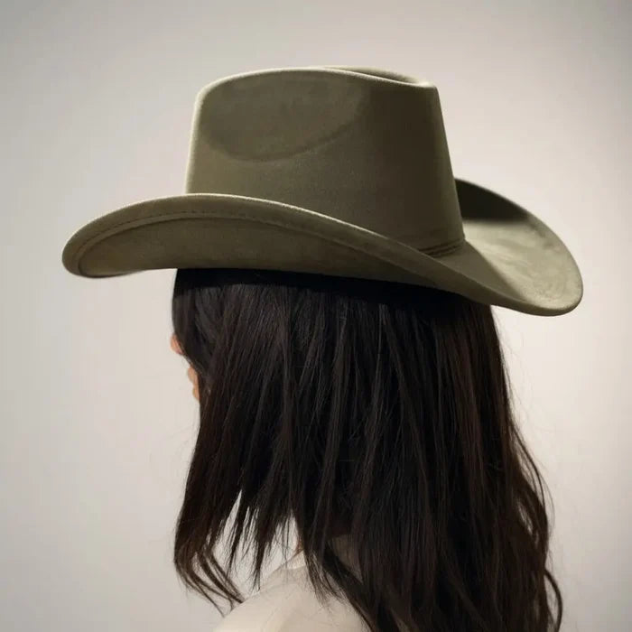 Wide Brim Suede Cowboy Hat Western faux olive green western style m/l unisex hat