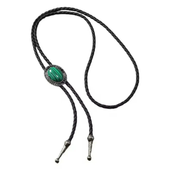 Western Antique Silver Stone Bolo Tie - Silver/ green / Adults / Stone Bolo Tie - Bolo Ties