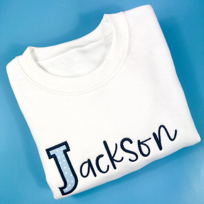 White Applique Jumper with Baby Blue Star Design