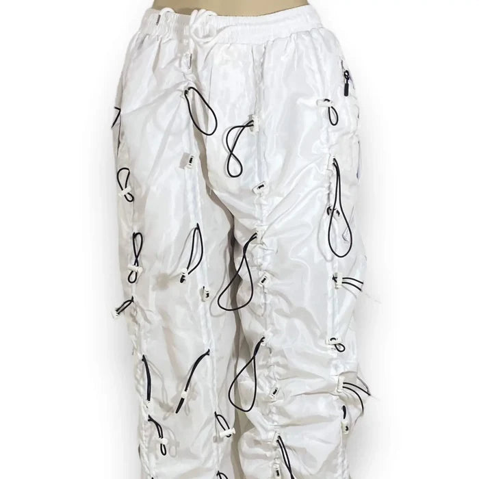 White Bungee Cord Parachute Pants