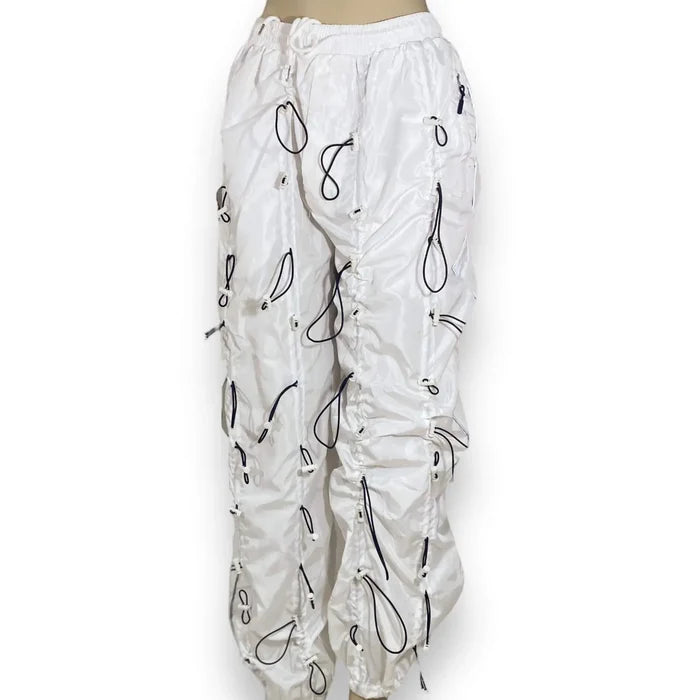 White Bungee Cord Parachute Pants