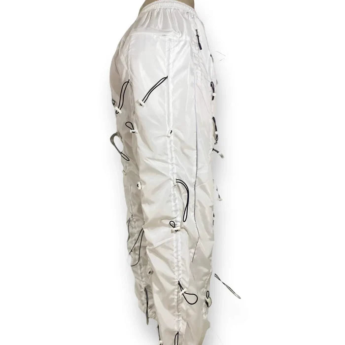 White Bungee Cord Parachute Pants