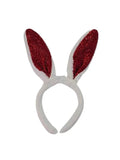 White Bunny Ears Headband with Red Glitter - thefancydress.co.uk