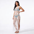 White Crochet Fringe Maxi Cover Up Dress - White / Large / Light - Beach Cover Ups