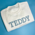 White Jumper with Blue 3D Font Jumper