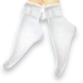 White Lace Ruffle Cotton Ankle Socks with diamond-textured knit and scalloped lace topper