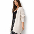Women's White Oversized Chunky Knit Cardigan sweater longline with side pockets