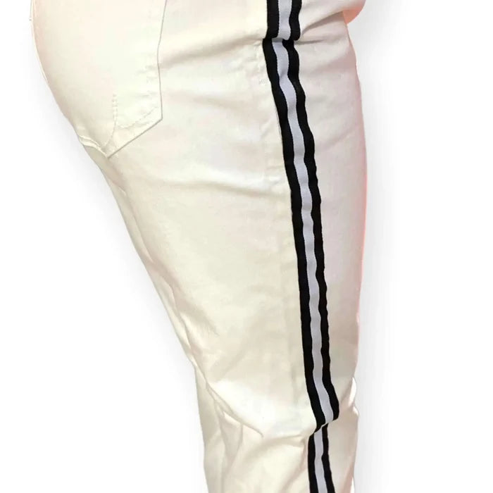 White Side Stripe Skinny Jeans with black stripes and cropped ankle fit /Mid Rise/ Size 10 / women's