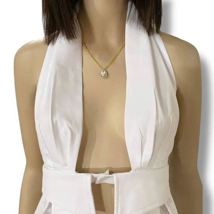 White Sleeveless Wrap Around Halter Top - Sleeveless Crop Halter Top / White / Large - Crop Tops