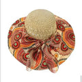 Wide Brim Colorful Straw Sun Hat with crochet raffia crown and adjustable brim women's orange geo medium
