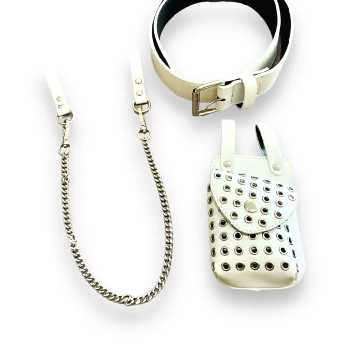Wide Statement Belt Micro Bag Chain Belt layout of Belt with Accessories