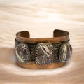 Wild Horse Triple Stone Cuff with three jasper stones, sterling settings, and matte copper wide band