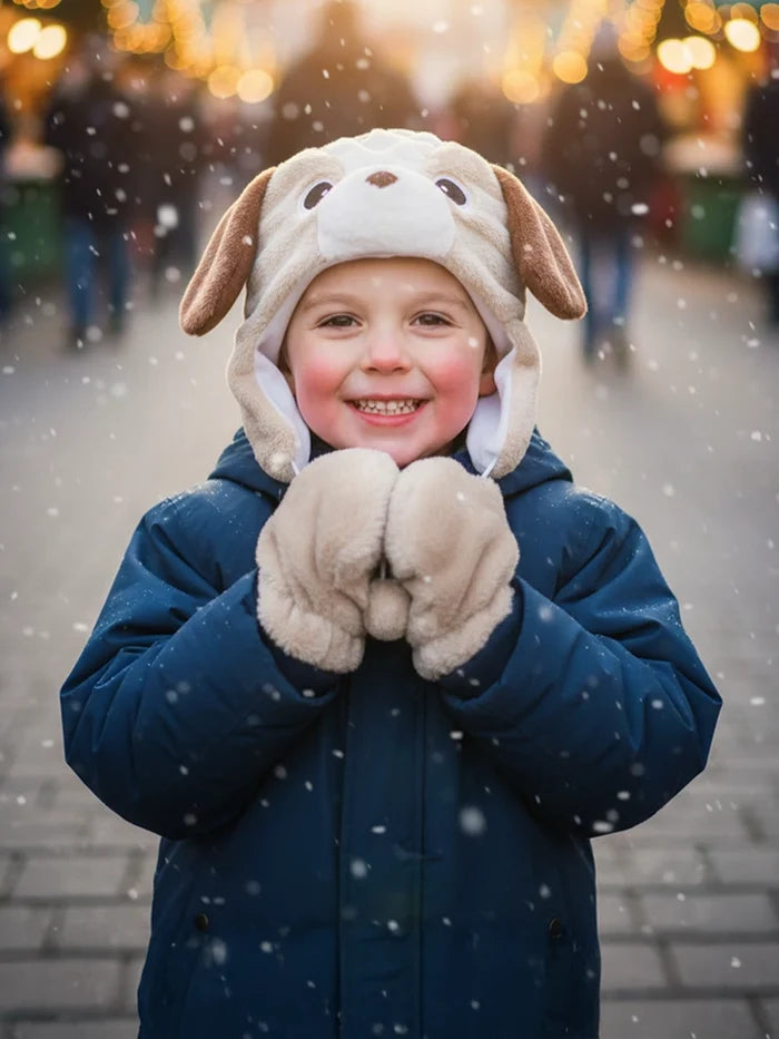 Winter Kids Cute Dog 2pc Set Of Hat And Gloves