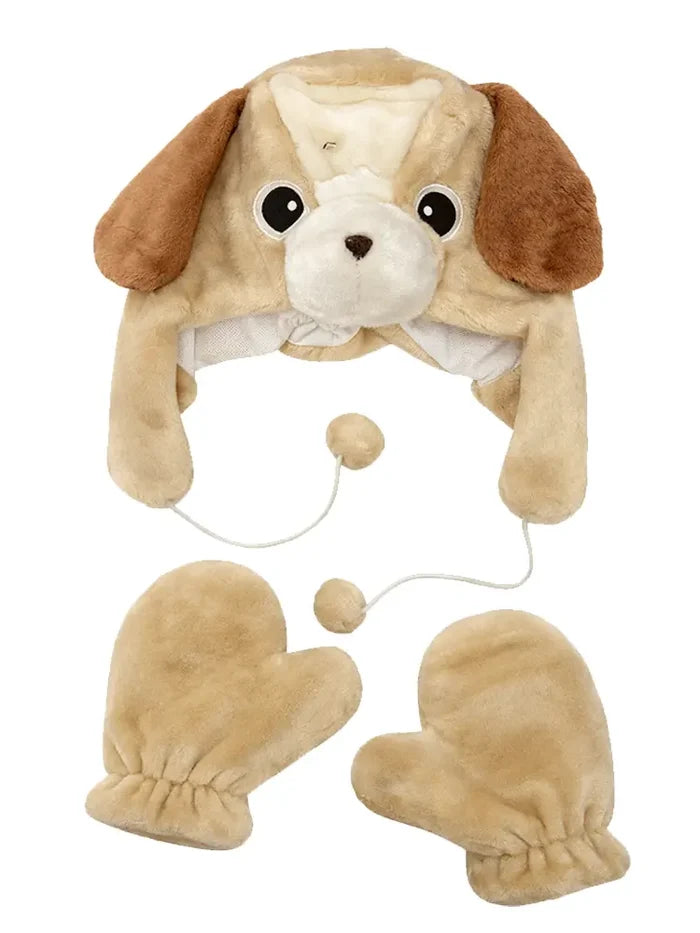 Winter Kids Cute Dog 2pc Set Of Hat And Gloves