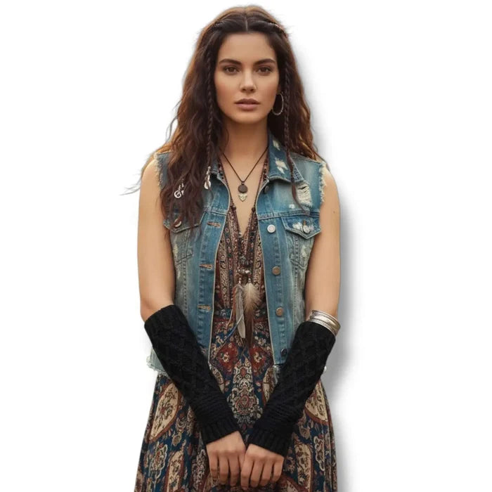 Winter Long Arm Warmers Gloves with thumb holes fingerless design in black or white wool blend cold weather accessory