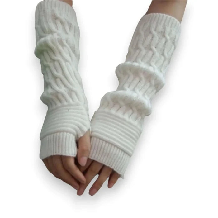 Winter Long Arm Warmers Gloves with thumb holes fingerless design in black or white wool blend cold weather accessory