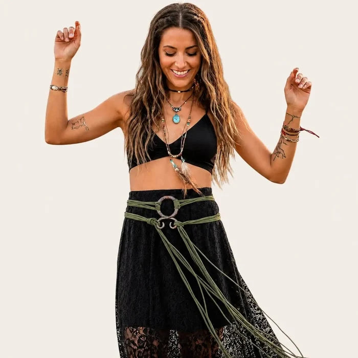 Woman's Witches Knotted Waist Wrap Belt dual wrap green/copper/os