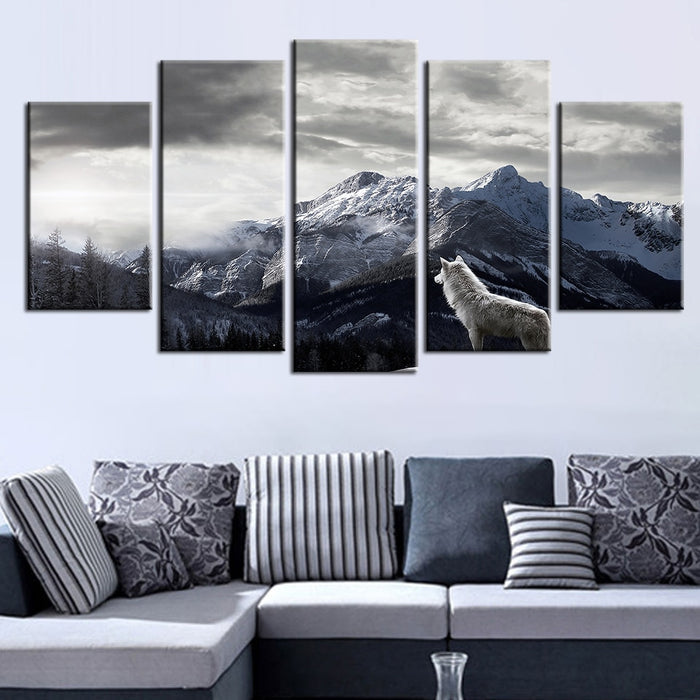 Wolf In Snow Mountain Wall Art Canvas Printing - BlueArtDecor