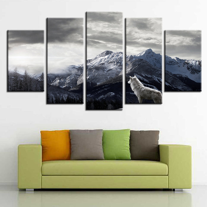 Wolf In Snow Mountain Wall Art Canvas Printing - BlueArtDecor
