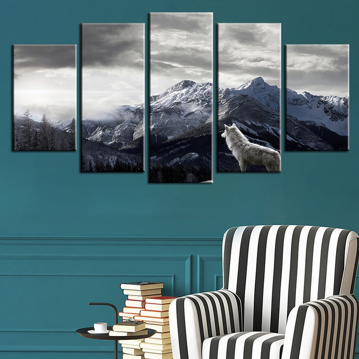 Wolf In Snow Mountain Wall Art Canvas Printing - BlueArtDecor