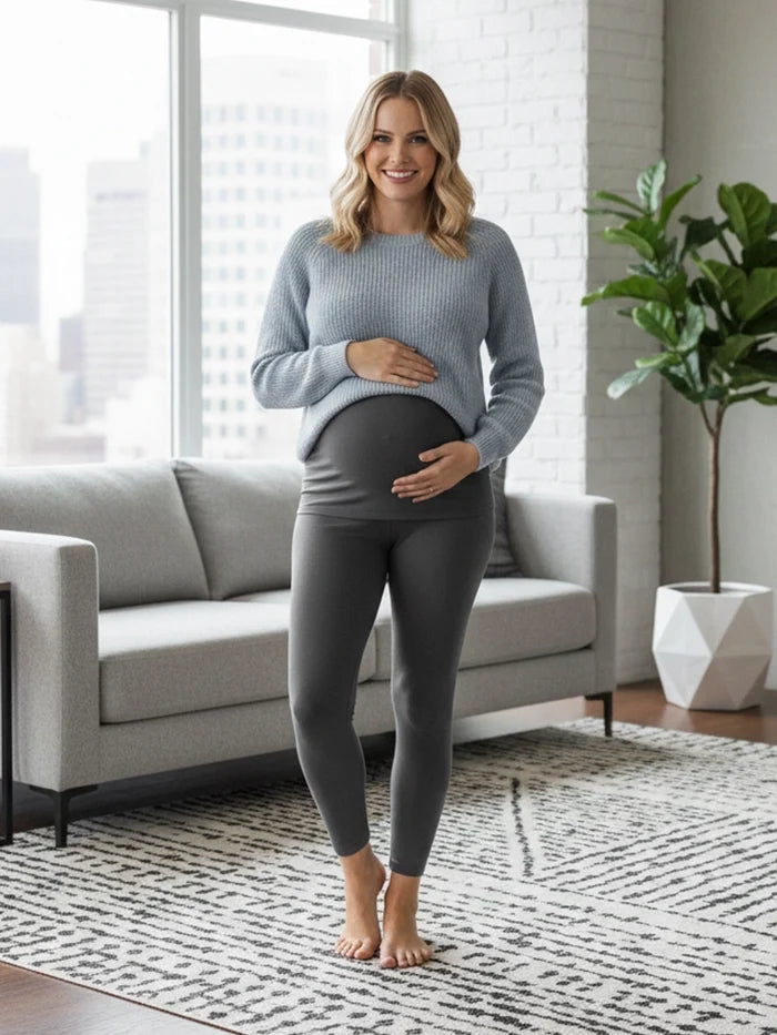 Women Charcoal Full Length Cotton Maternity Leggings