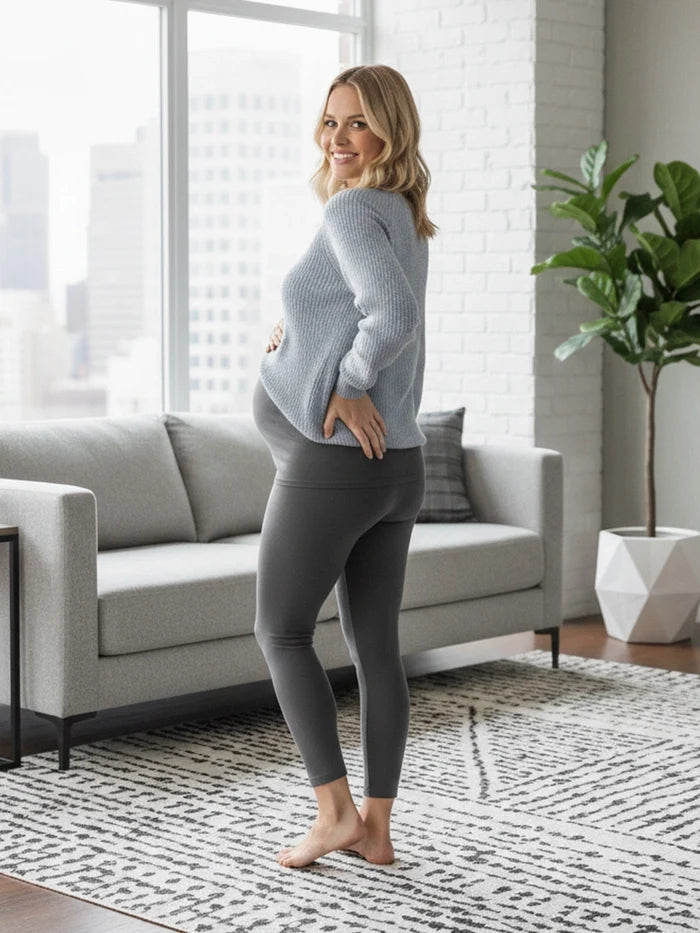 Women Charcoal Full Length Cotton Maternity Leggings