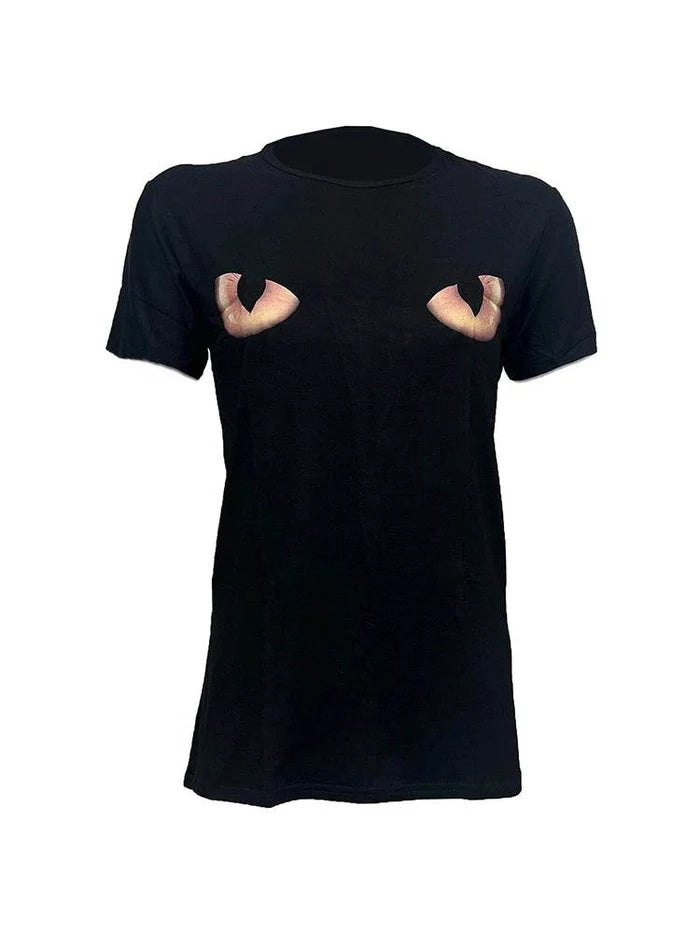 Women Eyes Printed Black T-Shirt - thefancydress.co.uk