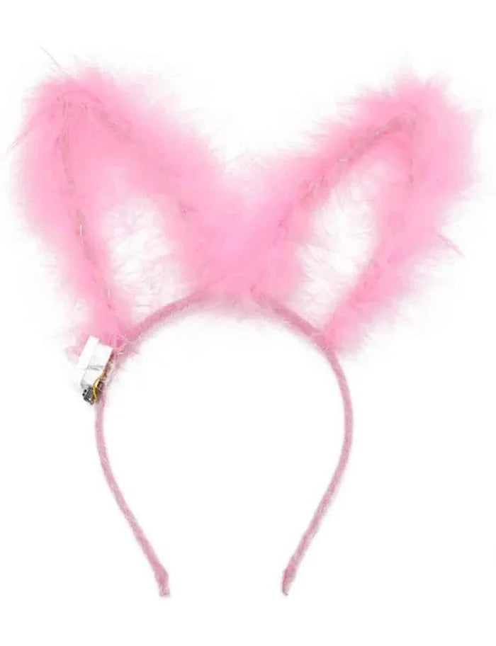 Women Girls LED Glowing Flashing Fur Light Up Bunny Ears Headband - thefancydress.co.uk