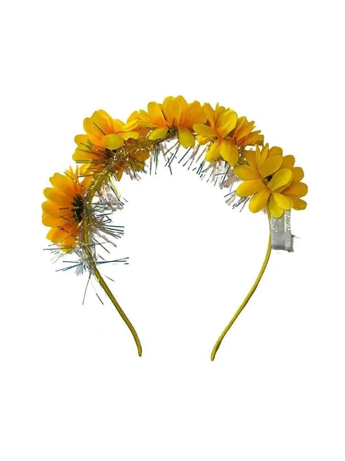 Women Girls LED Glowing Flashing Light Up Sunflower Headband - thefancydress.co.uk