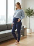 Women Navy Full Length Cotton Maternity Leggings