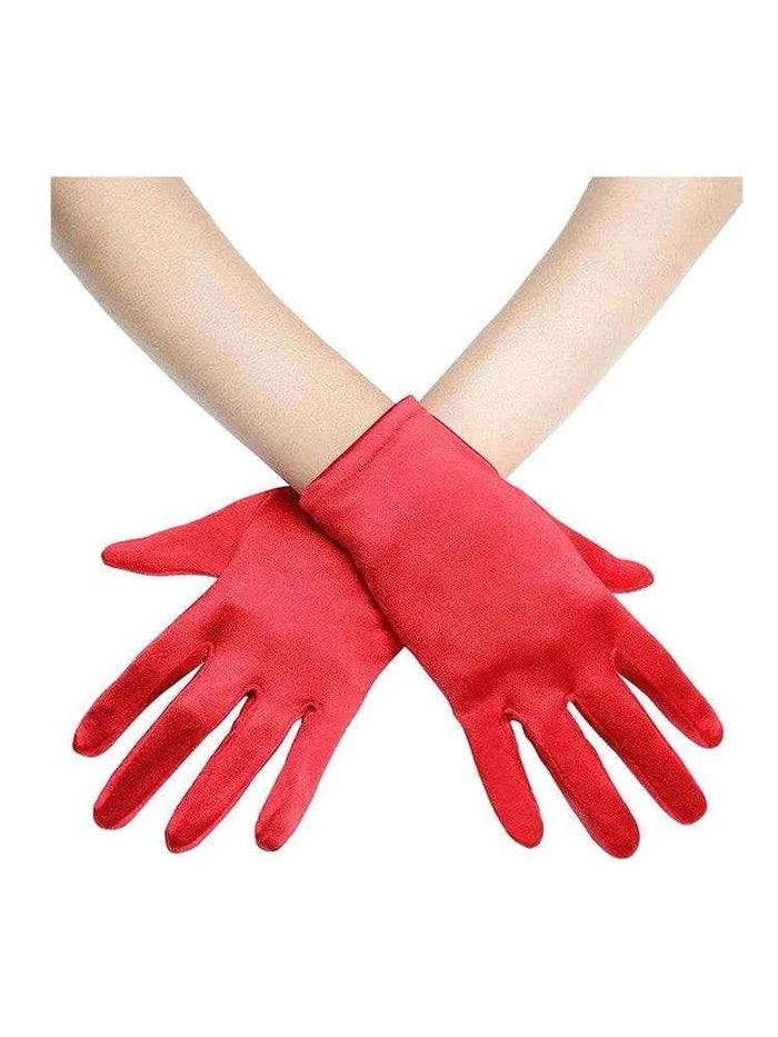 Women Plain Satin Short Gloves
