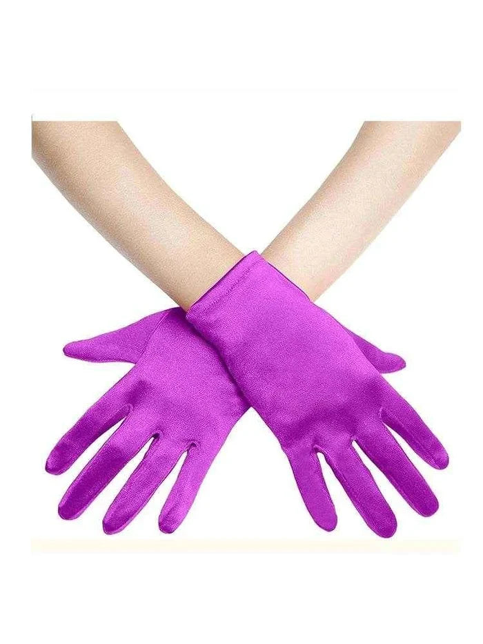 Women Plain Satin Short Gloves