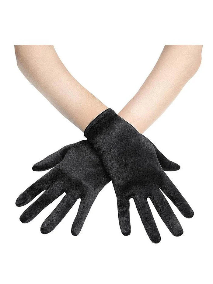 Women Plain Satin Short Gloves - thefancydress.co.uk