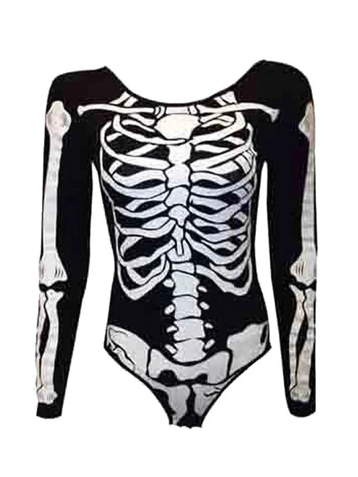 Women Skeleton Printed Full Sleeve Leotard - thefancydress.co.uk