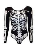 Women Skeleton Printed Full Sleeve Leotard - thefancydress.co.uk